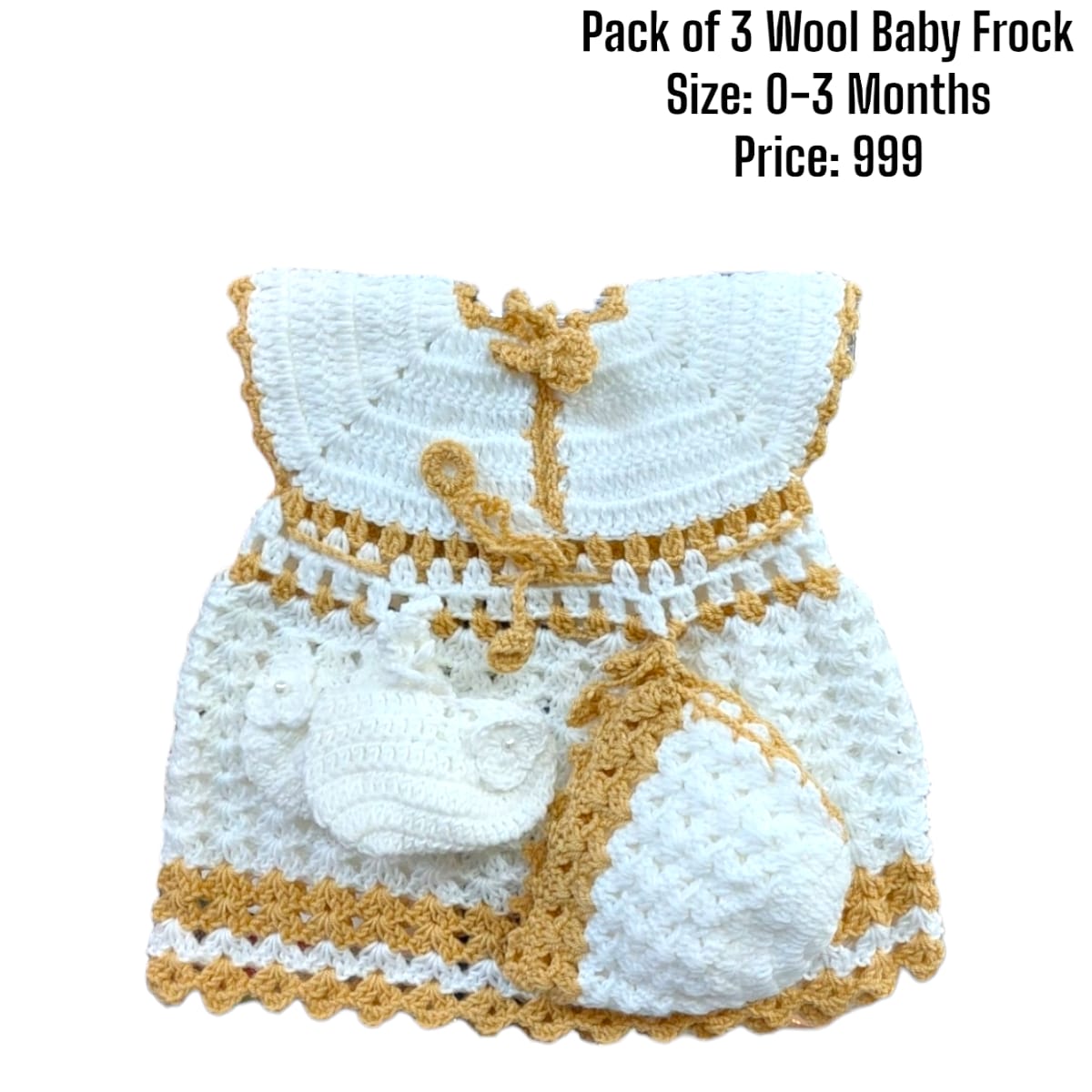 Pack of 3 Wool Baby Frock 0-3month