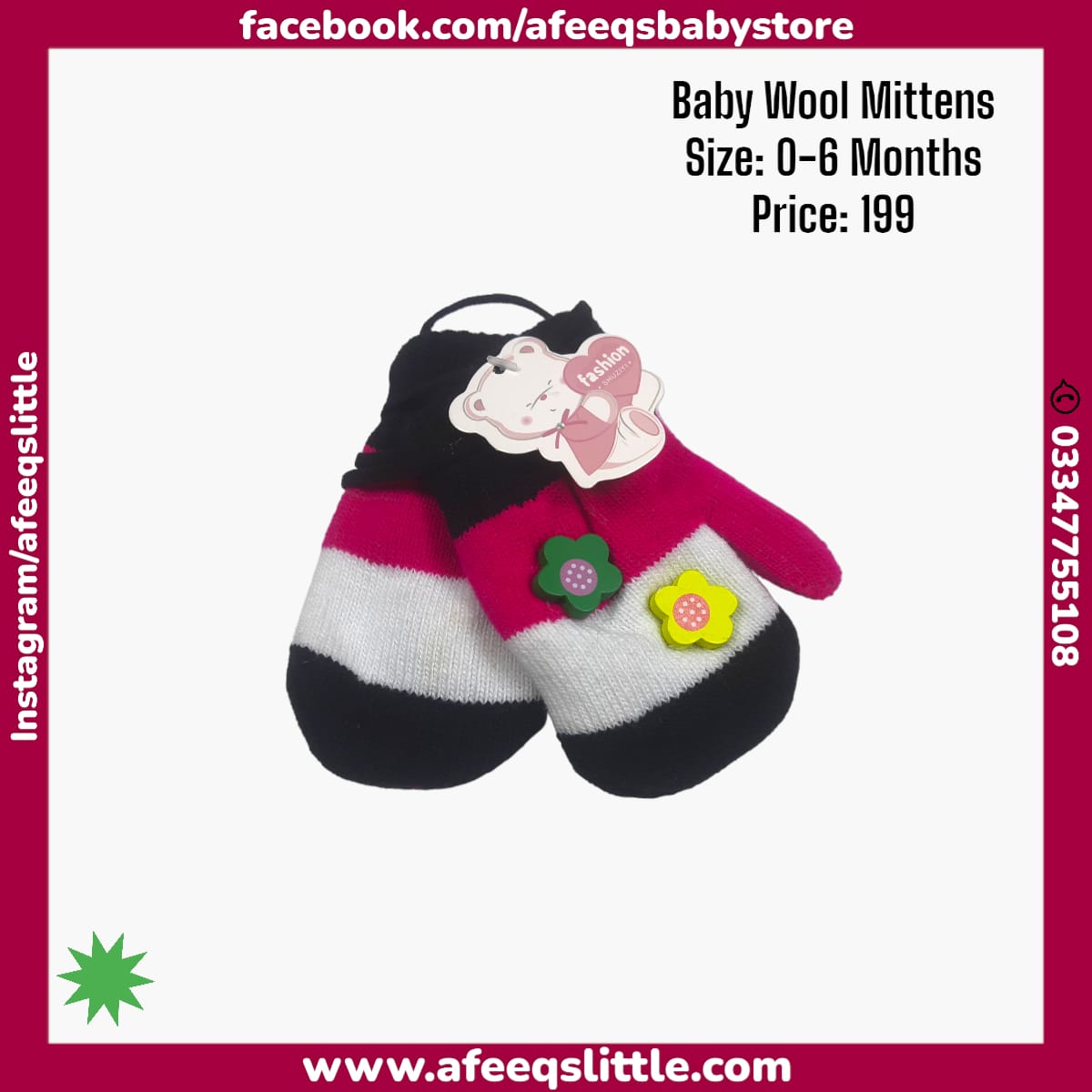 Beautiful Warm Wool Mittens 0-6Months