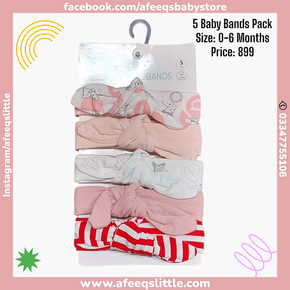 Baby Head Bands Pack of 5 0-6Months