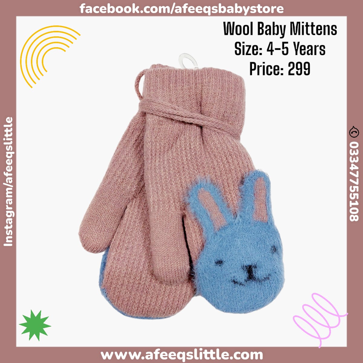 Teddy Bear Kids Wool Mittens 4-5 Years