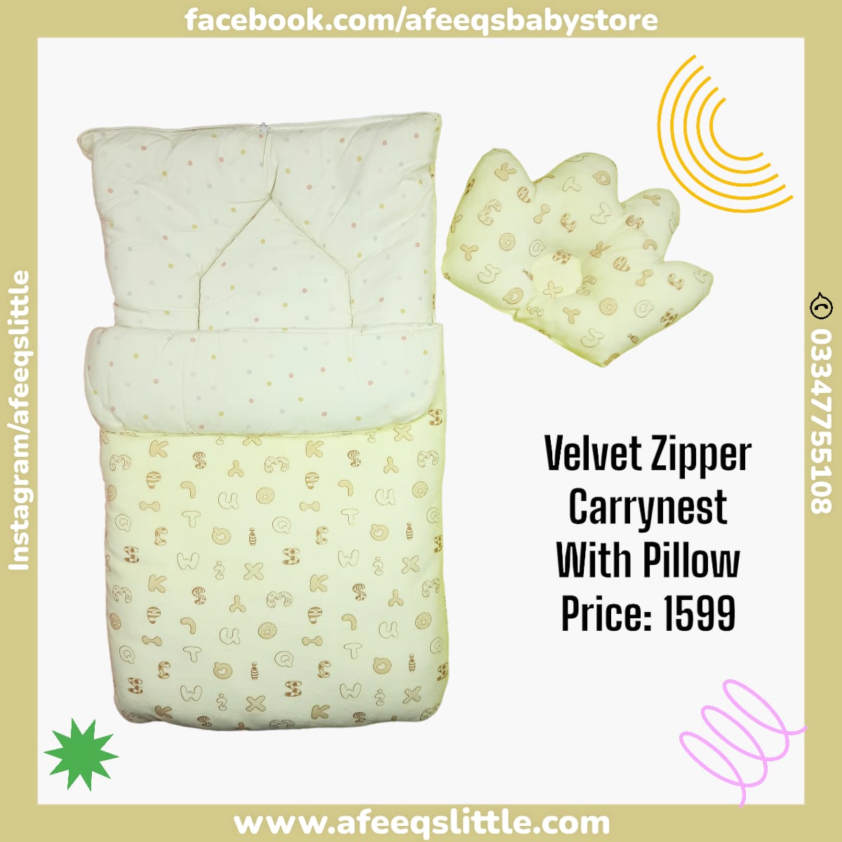 Velvet Zipper Carrynest With pillow