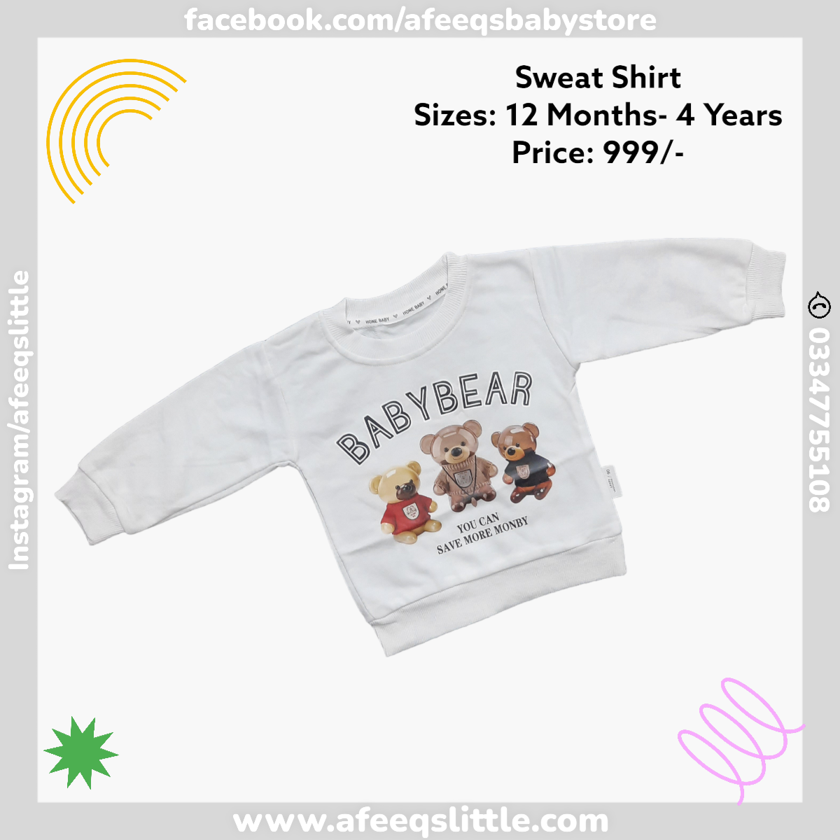 Baby Bear Fleece Sweat Shirt Imported