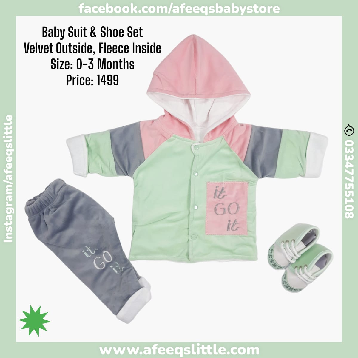 Velvet (Outside) Fleece (Inside) Hooded Suit With Shoe 0-3Months