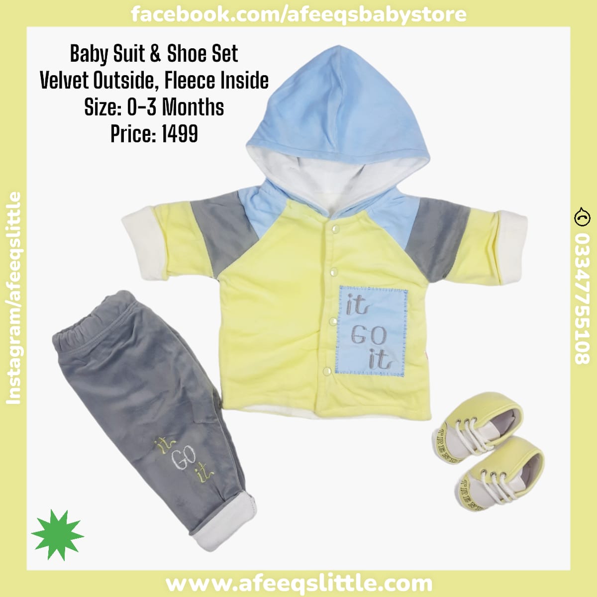Velvet (Outside) Fleece (Inside) Hooded Suit With Shoe 0-3Months