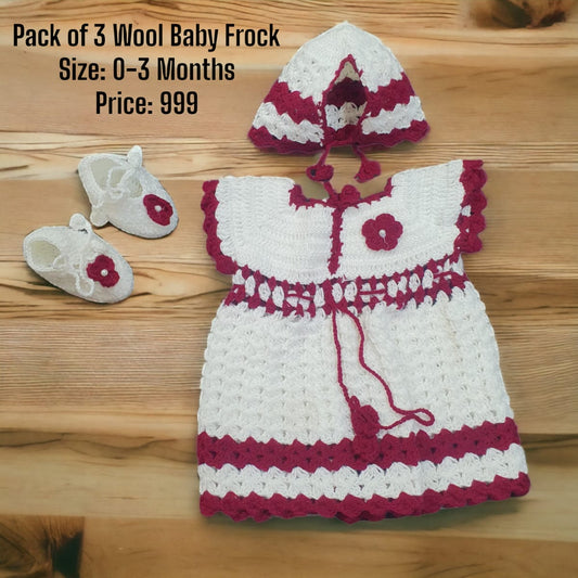 Pack of 3 Wool Baby Frock 0-3month