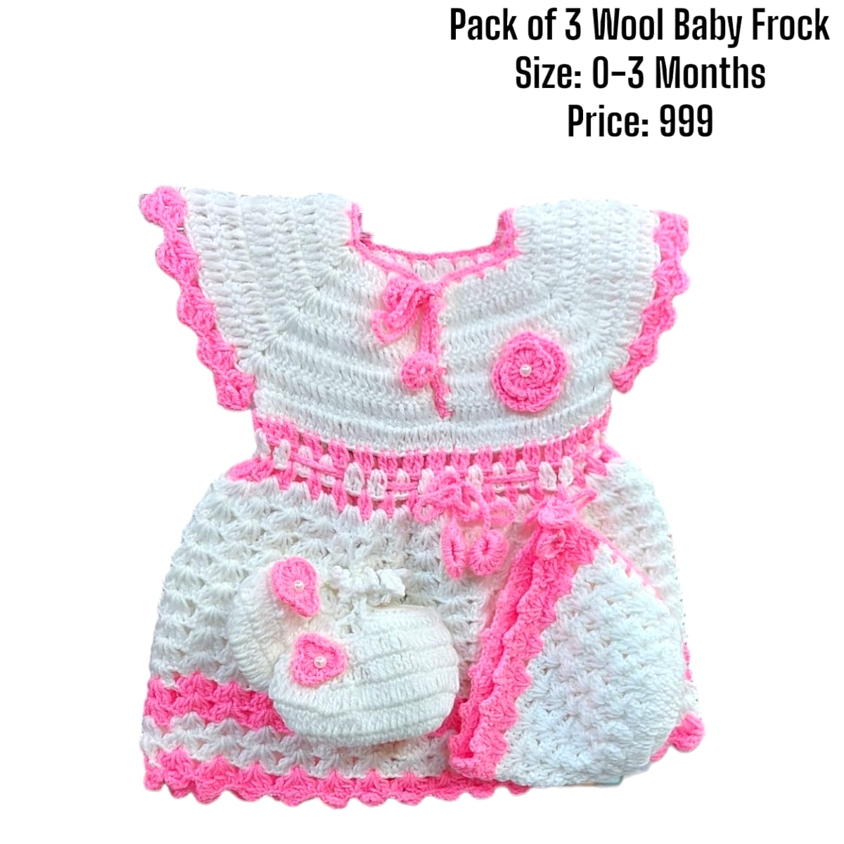 Pack of 3 Wool Baby Frock 0-3month