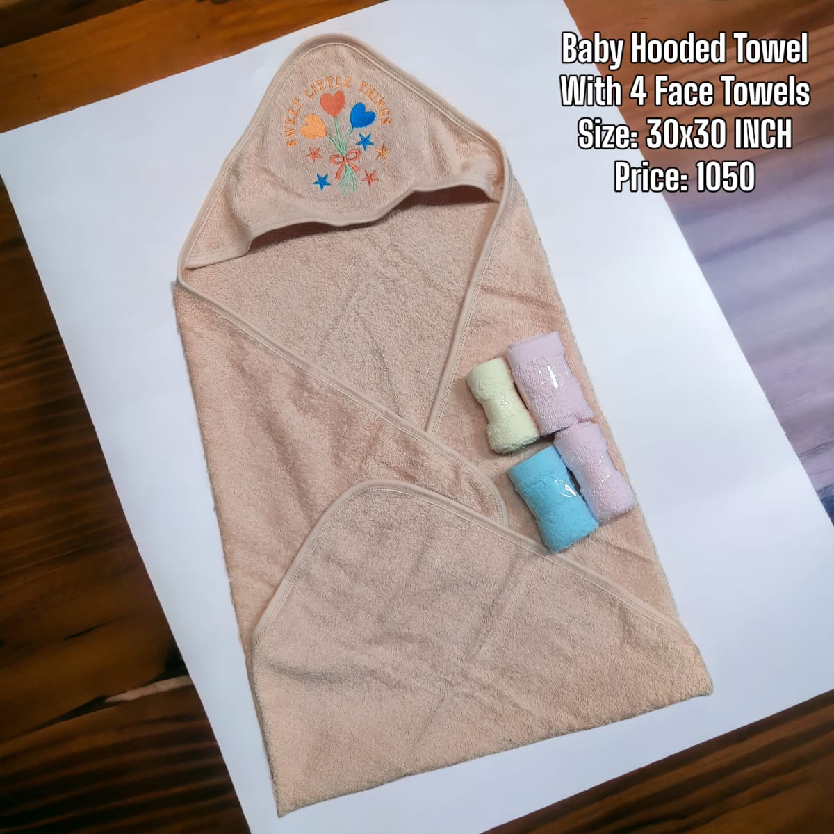 Baby Hooded Bath Towel With 4 Face Towels