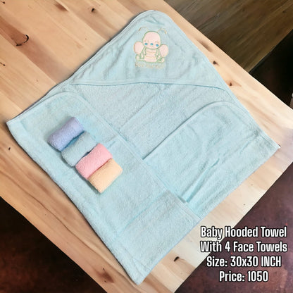 Baby Hooded Bath Towel With 4 Face Towels