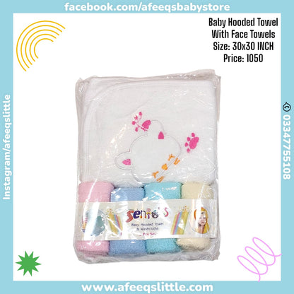 Baby Hooded Bath Towel With 4 Face Towels