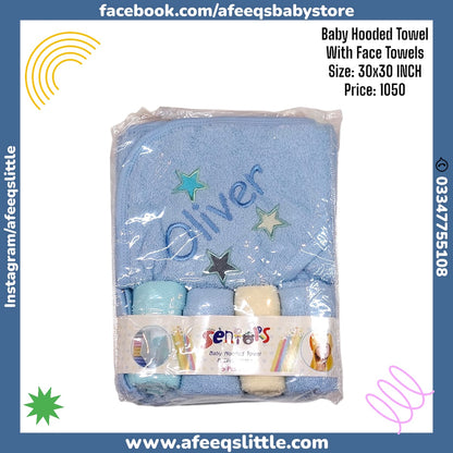 Baby Hooded Bath Towel With 4 Face Towels