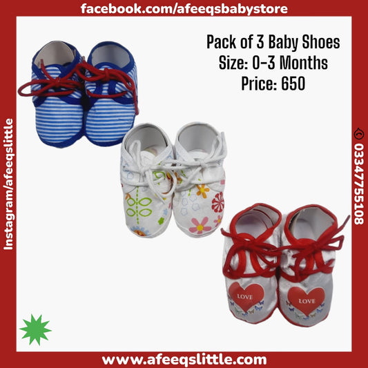 Pack of 3 Baby Shoes 0-3months