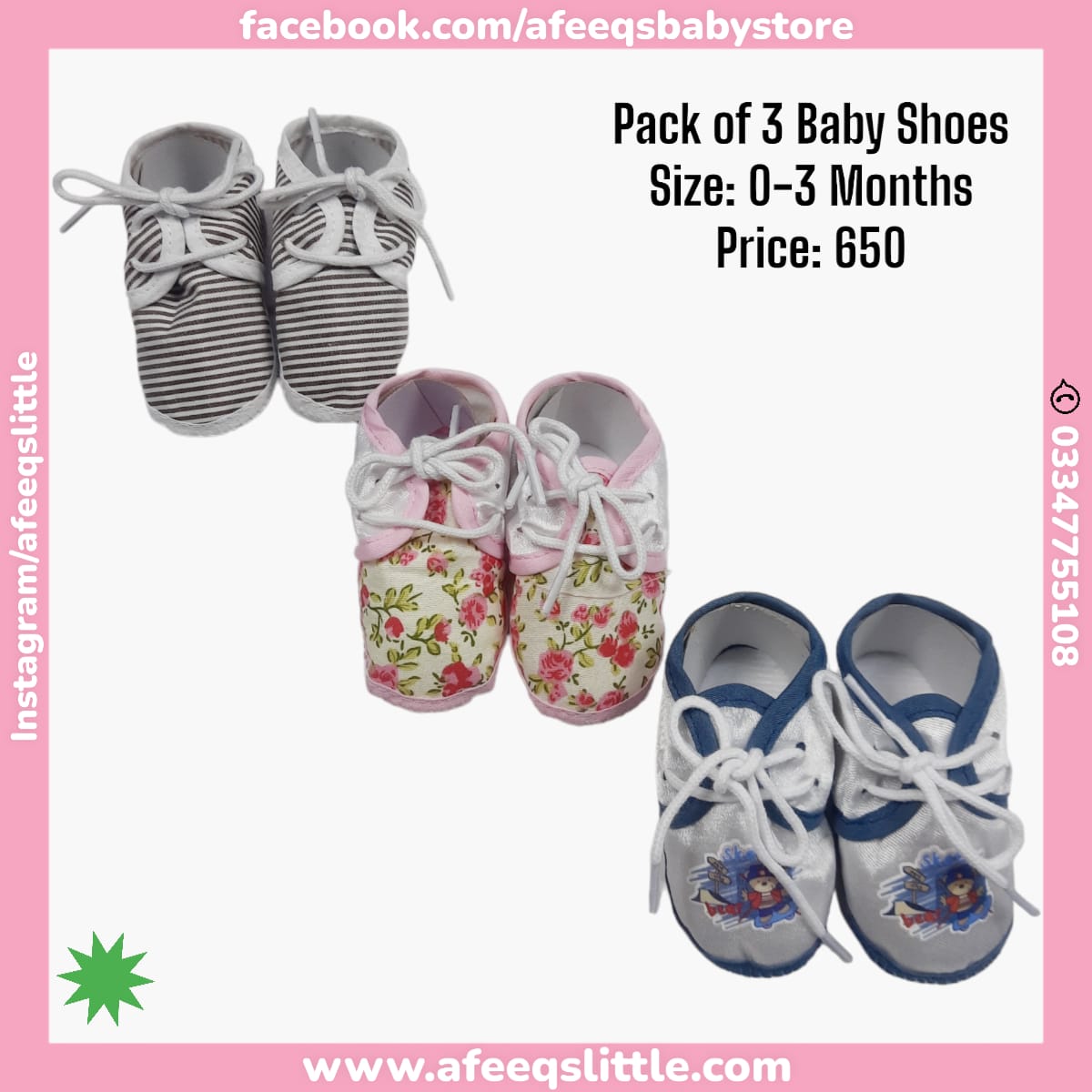 Pack of 3 Baby Shoes 0-3months