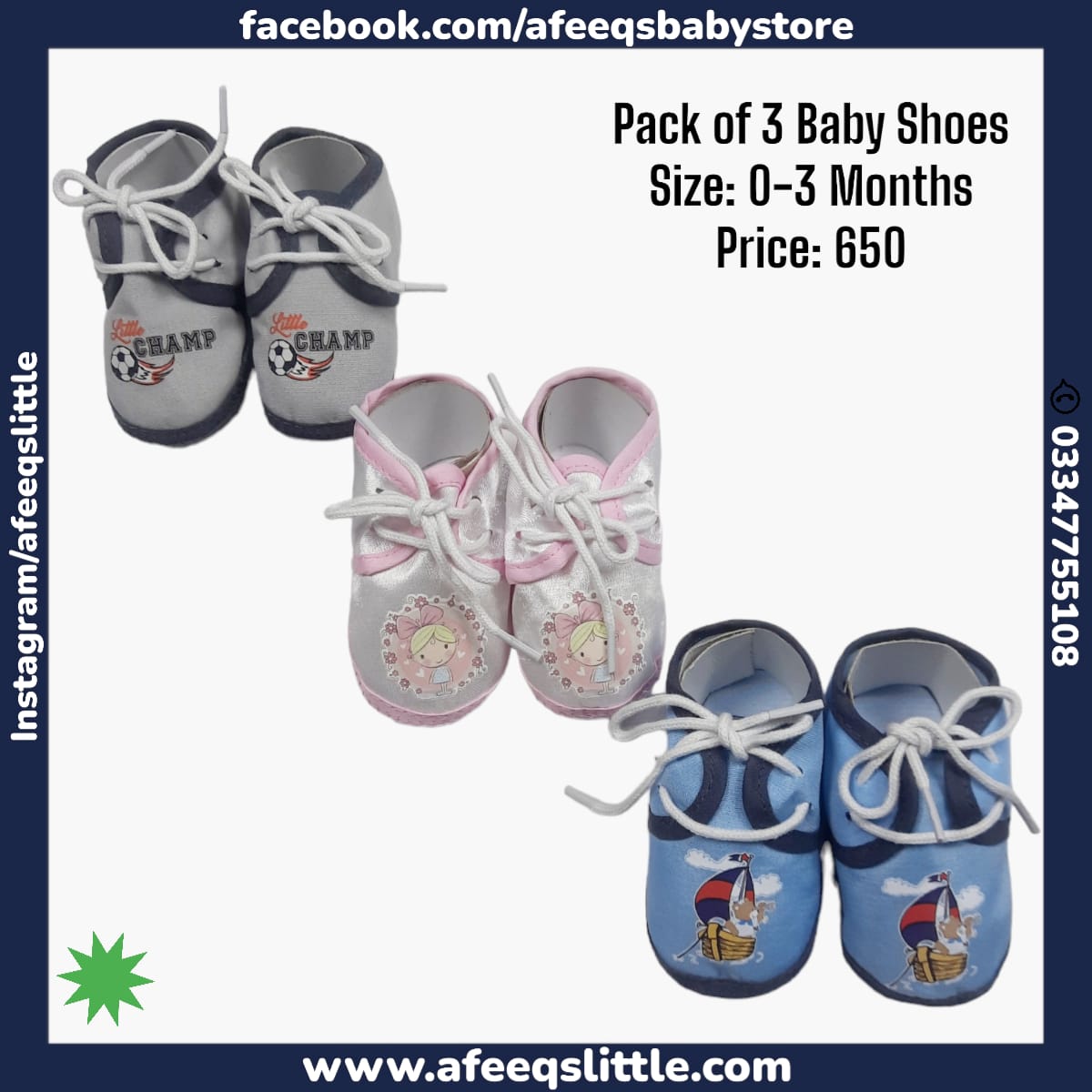 Pack of 3 Baby Shoes 0-3months