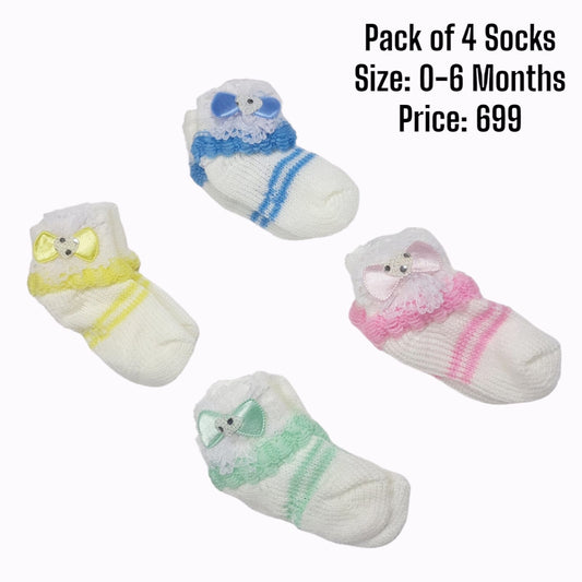 Pack of 4 Socks For 0-6Months Baby Girls