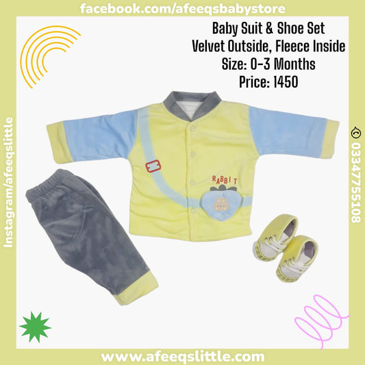 Rabbit Velvet (Outside) Fleece (Inside) Suit With Shoe 0-3Months