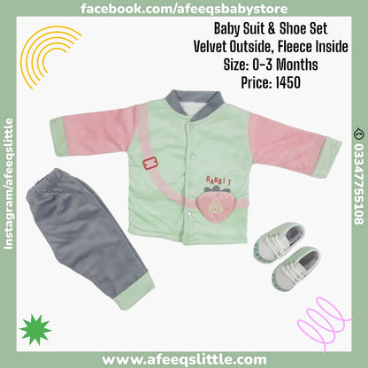 Rabbit Velvet (Outside) Fleece (Inside) Suit With Shoe 0-3Months