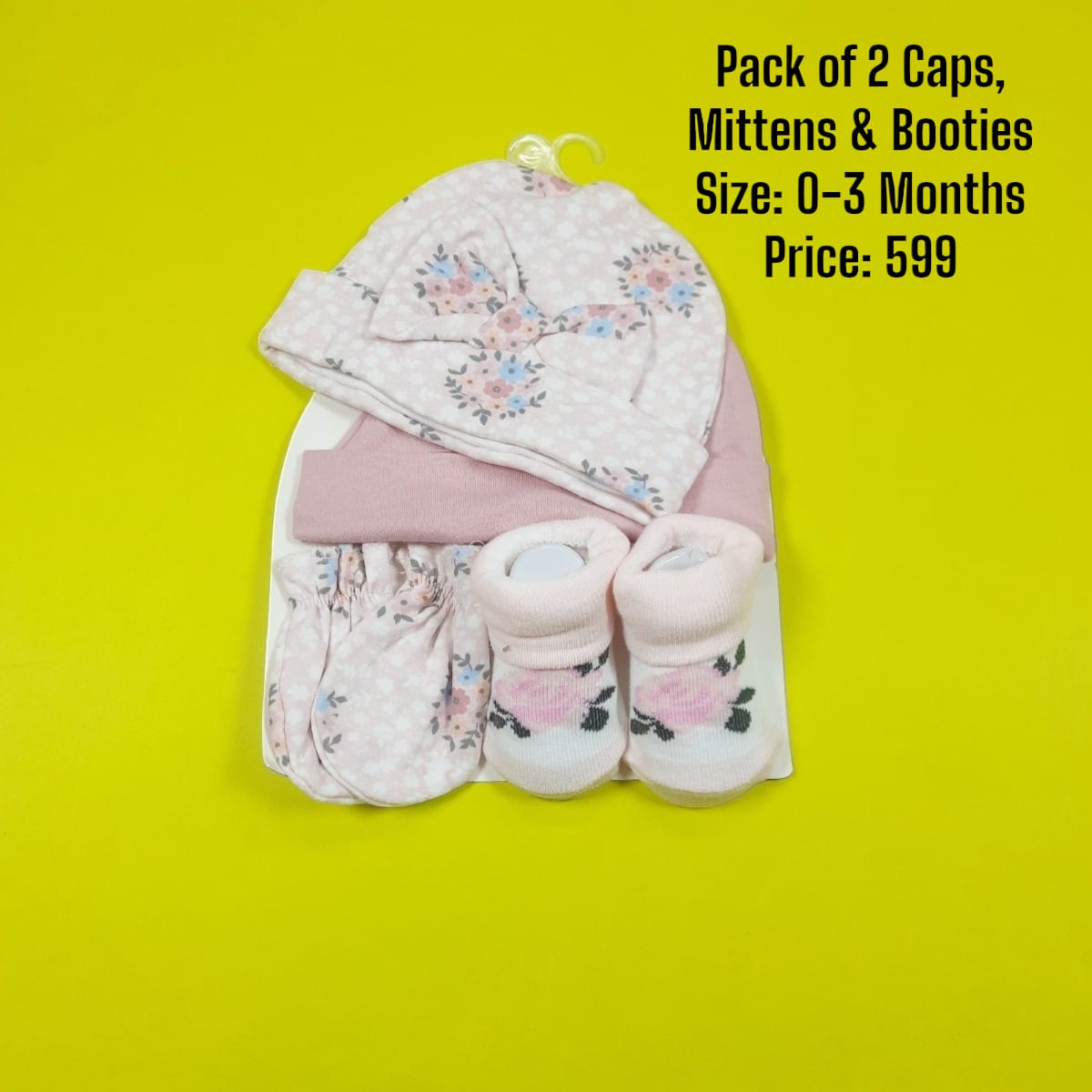 2 Caps, Booties & Mittens Set