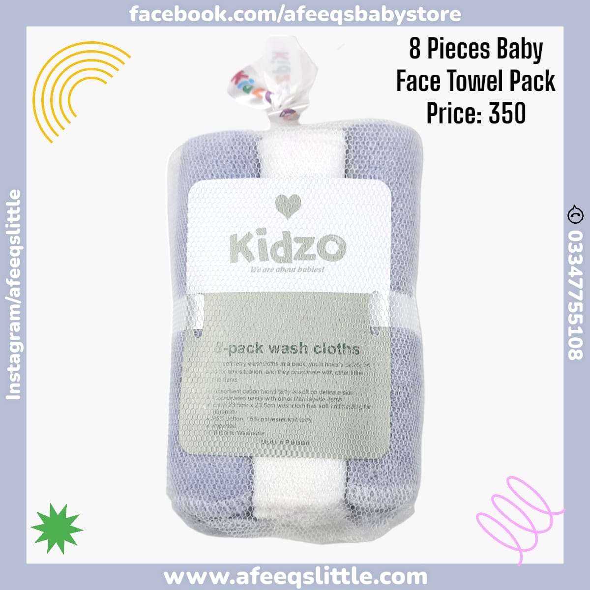 8 Pieces Baby Face Towels Pack