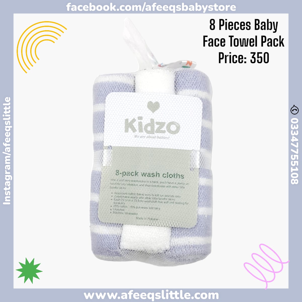 8 Pieces Baby Face Towels Pack