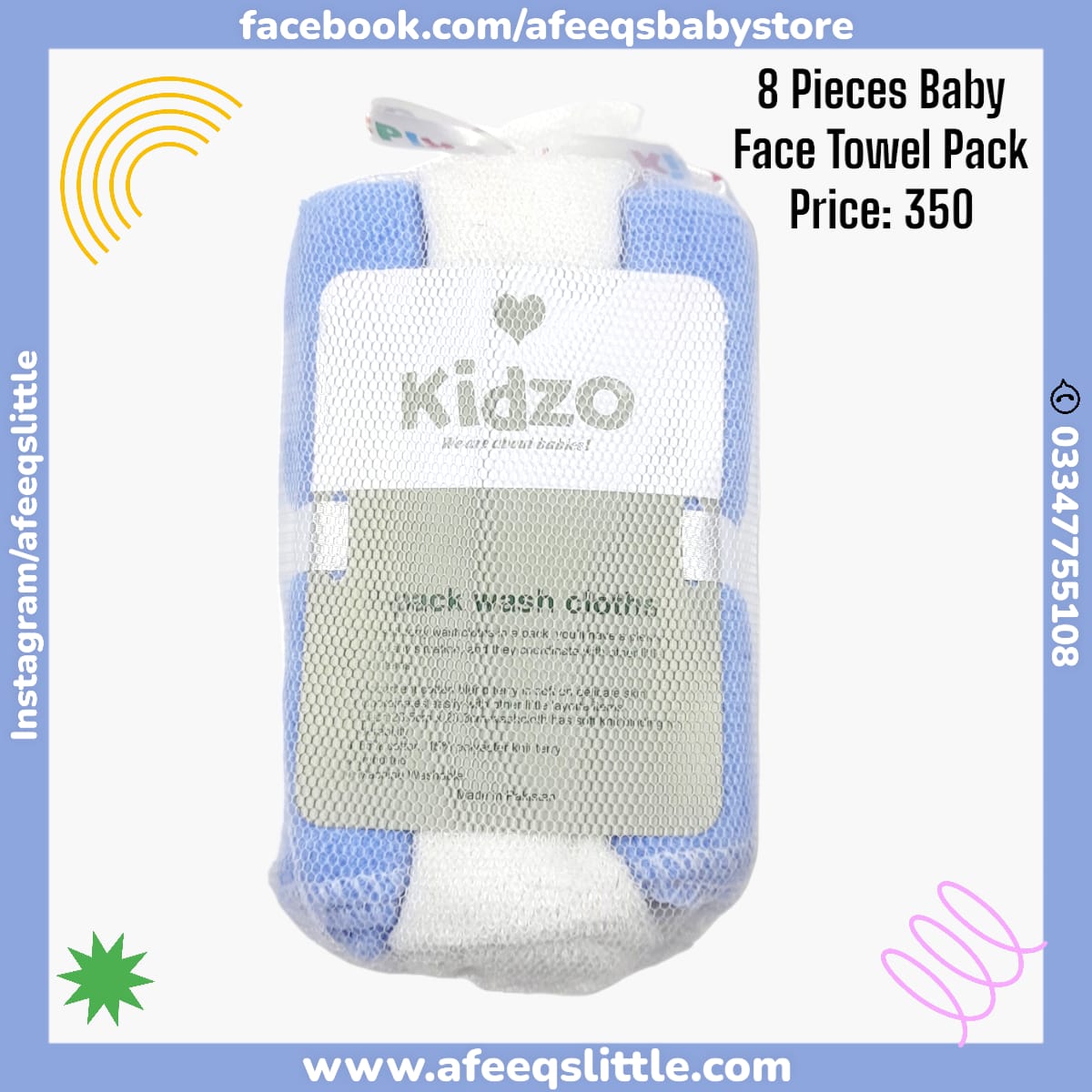 8 Pieces Baby Face Towels Pack