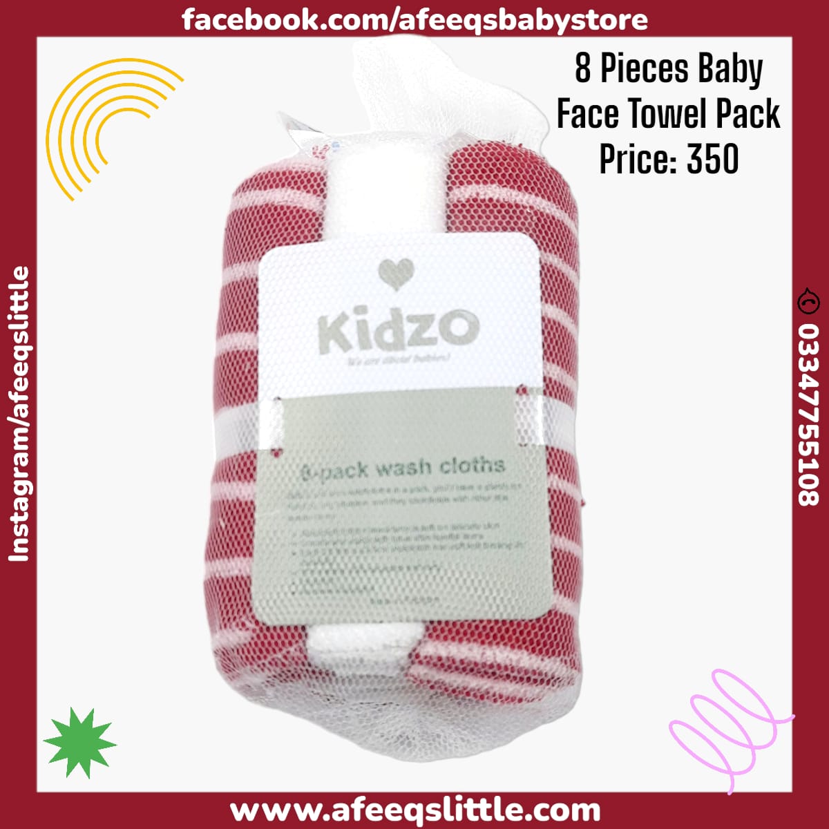 8 Pieces Baby Face Towels Pack