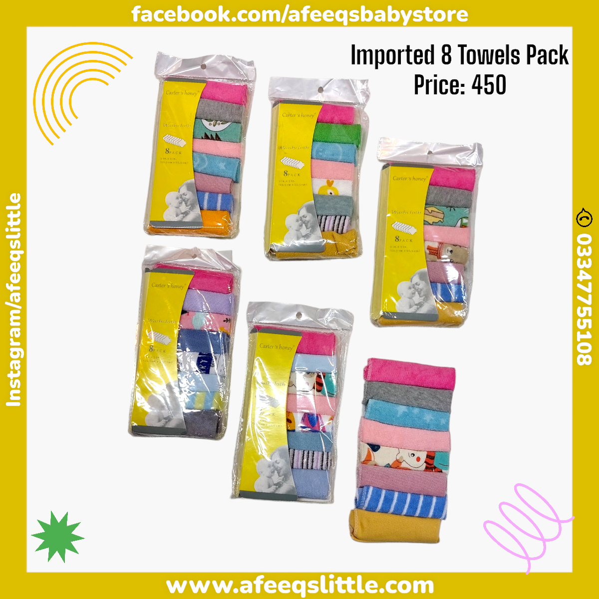 Imported 8 Face Towels Pack