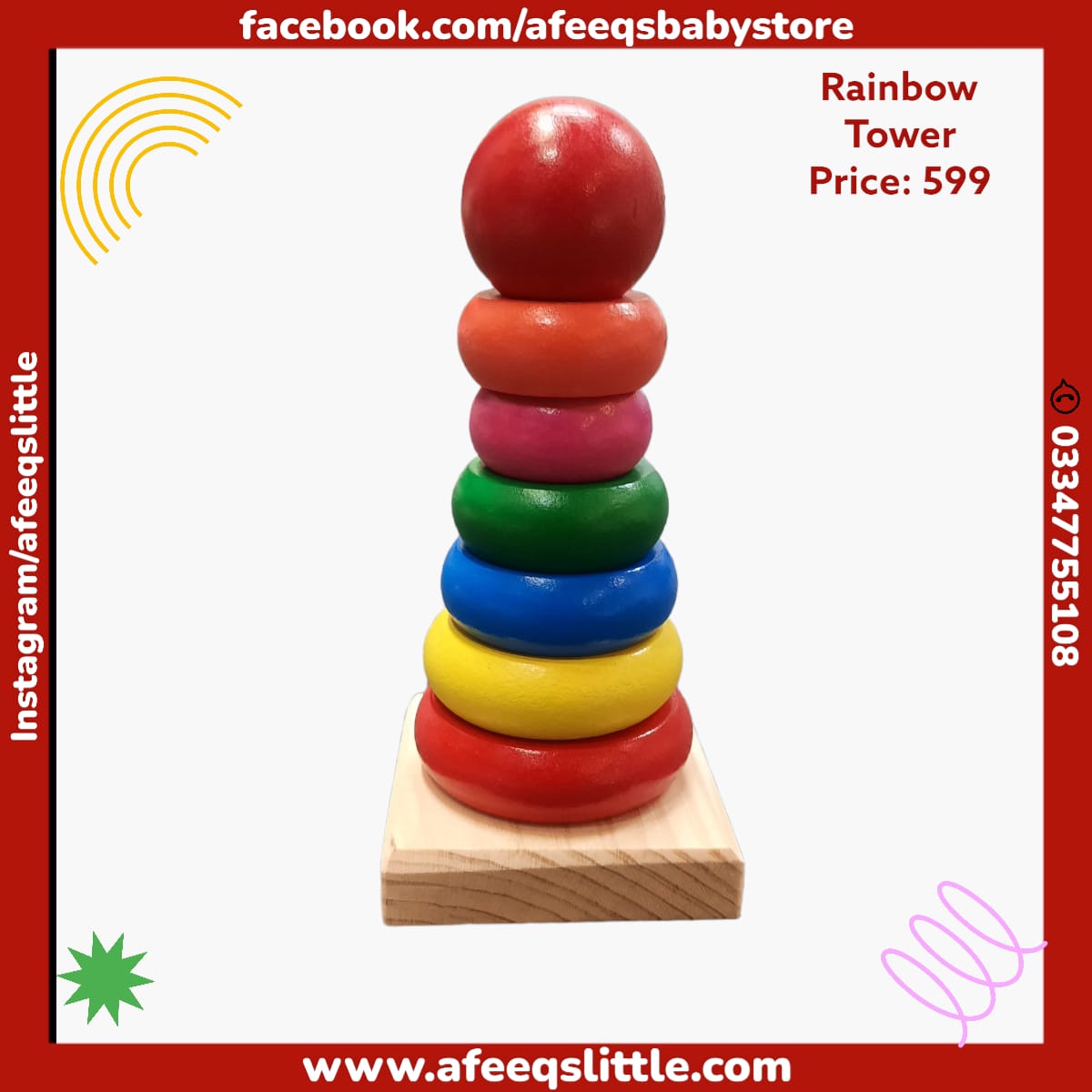 Wooden Rainbow Tower Toy